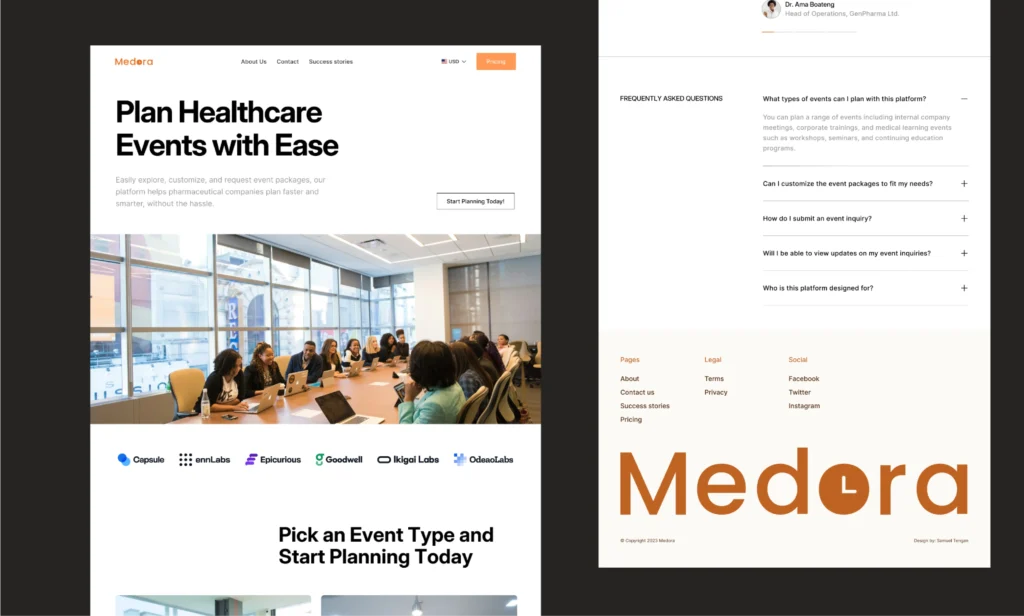 Home page of medora website