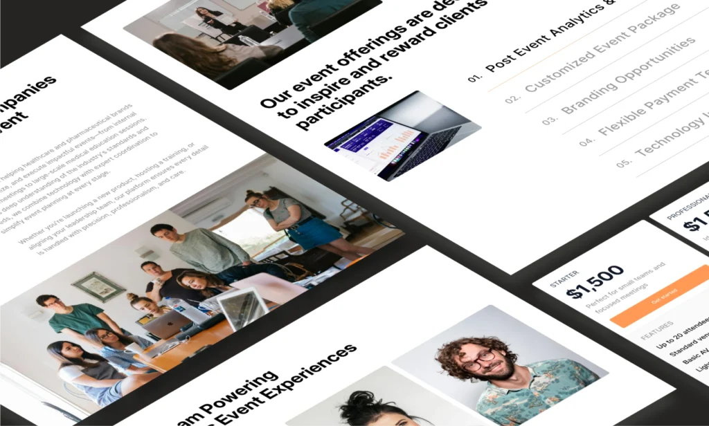 Isometric view of some sections of the modora website